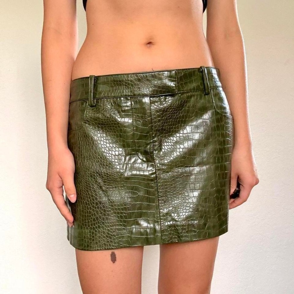 MNG Green Faux Leather Mini Skirt